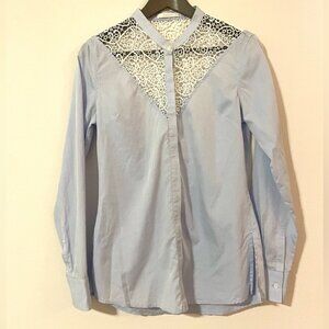 Exetera Button Down Top with lace detail. - blue and white - size 38